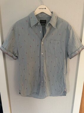 Jachs Men's Light Blue Short Sleeve Button-Down with Chili Pepper Accent Motif